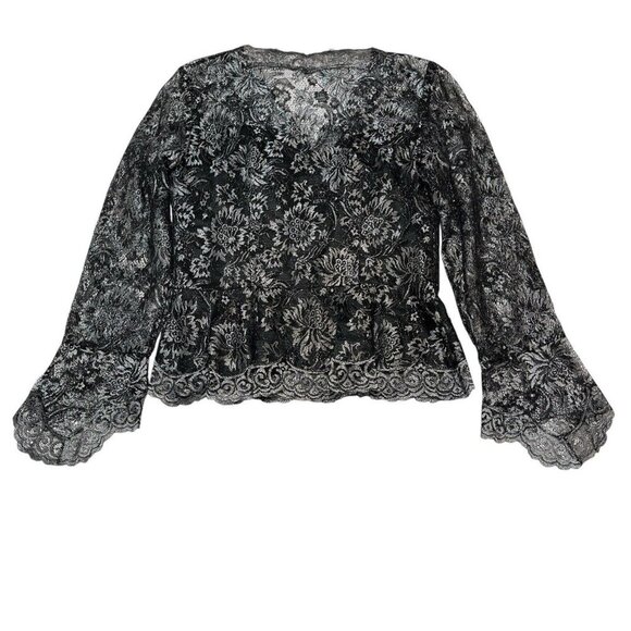 Vintage Vie By Victoria Top Womens 6 Black Silver Metallic Babydoll Whimsigoth - Picture 1 of 8